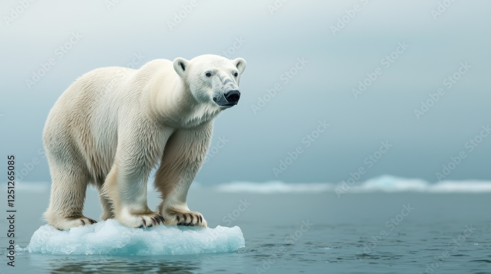 A polar bear stands majestically on an ice floe, surrounded by a serene, icy ocean landscape, highlighting the beauty of Arctic wildlife. A polar bear stands majestically on an ice floe, surrounded by a serene, icy ocean landscape, highlighting the beauty of Arctic wildlife.
