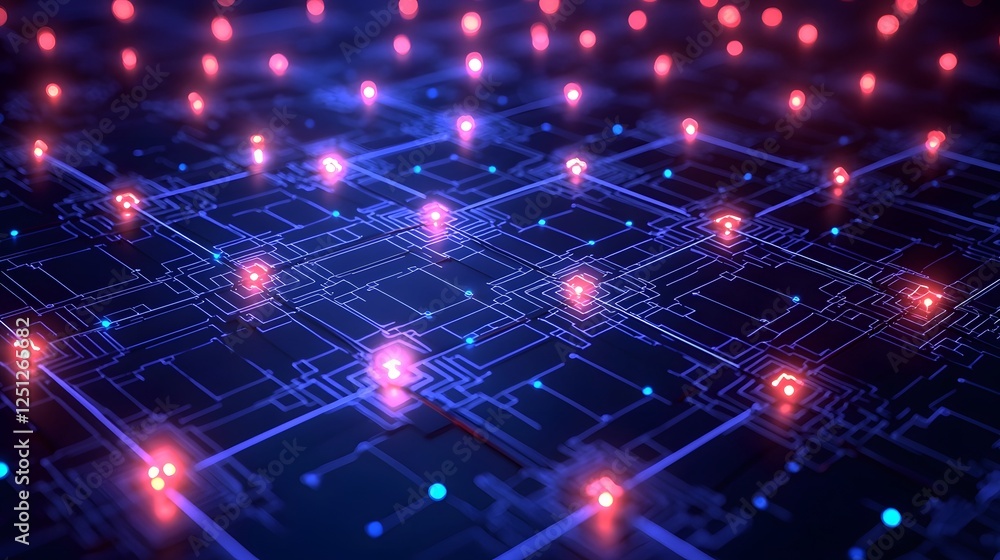 Fototapeta premium Vibrant digital visualization of complex AI powered machine learning algorithms displayed as an intricate 3D flowchart