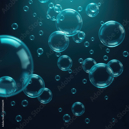 Wallpaper Mural Air bubbles in the water with a subtle gradient of blues and greens, creating a sense of depth and movement on a black background,  ocean,  abstract Torontodigital.ca