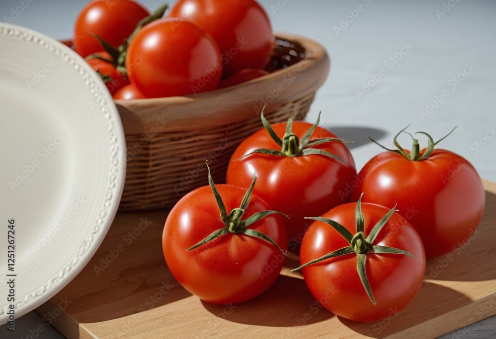 Close-up of tomatoes on the table (virtual and real)