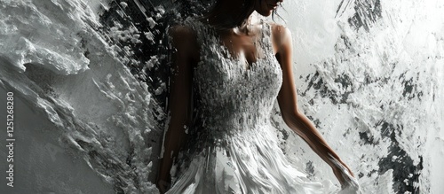 Woman in white dress, abstract background, studio, fashion