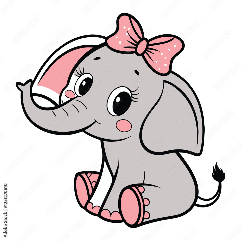Naklejka premium Happy little elephant with bow