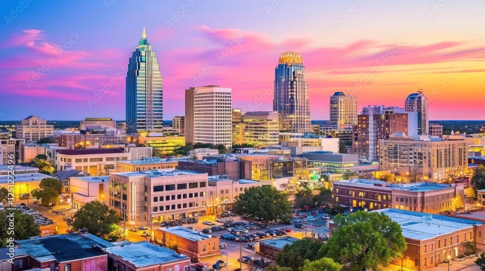 Obraz premium Greensboro North Carolina Skyline at Sunset