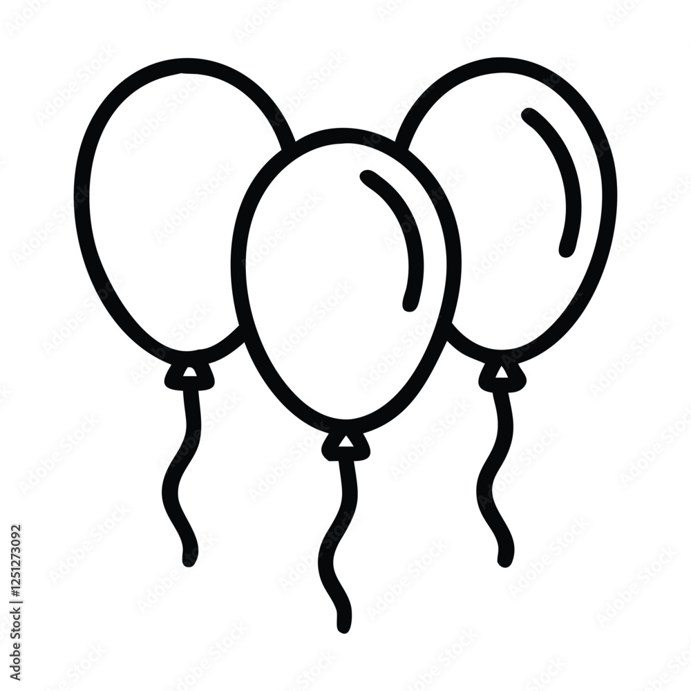 Minimalist Outline of Three Party Balloons Vector. Birthday celebration line art balloon icon, Party balloon, Holiday symbol Minimalist Outline of Three Party Balloons Vector. Birthday celebration line art balloon icon, Party balloon, Holiday symbol
