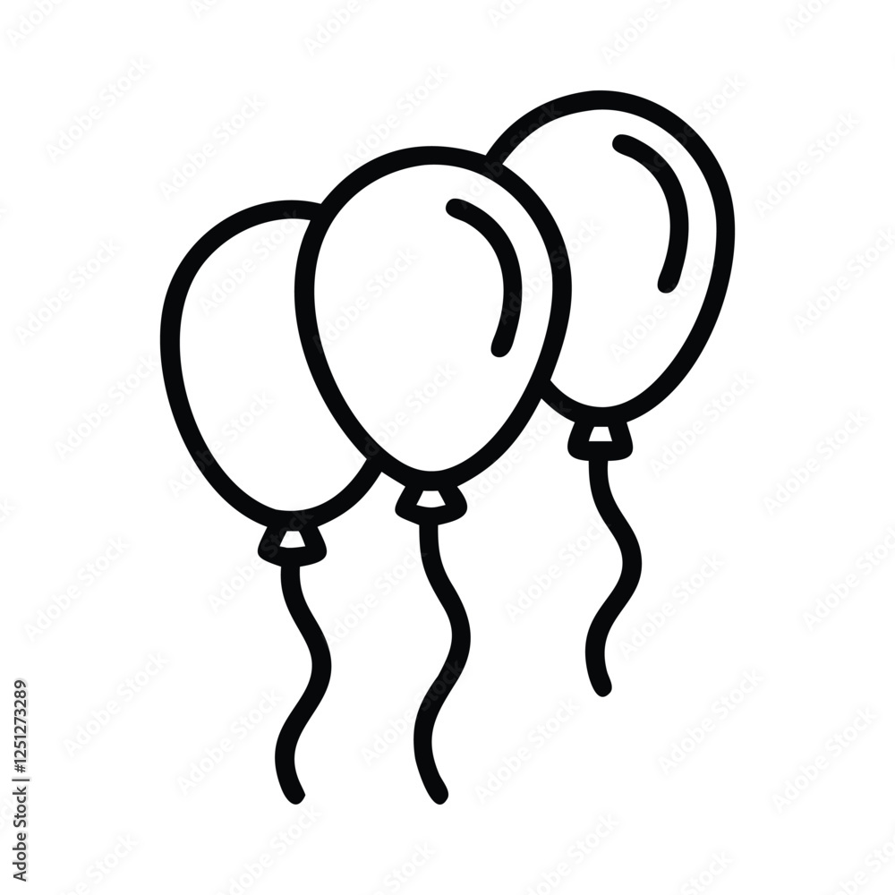 Minimalist Outline of Three Party Balloons Vector. Birthday celebration line art balloon icon, Party balloon, Holiday symbol Minimalist Outline of Three Party Balloons Vector. Birthday celebration line art balloon icon, Party balloon, Holiday symbol
