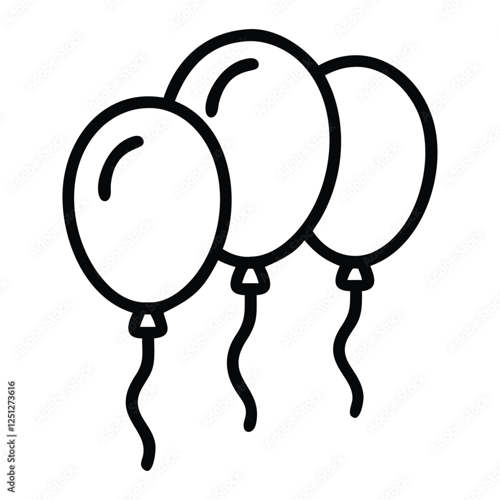 Minimalist Outline of Three Party Balloons Vector. Birthday celebration line art balloon icon, Party balloon, Holiday symbol Minimalist Outline of Three Party Balloons Vector. Birthday celebration line art balloon icon, Party balloon, Holiday symbol
