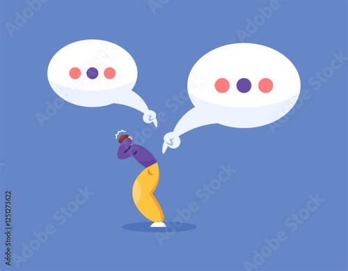 bullying concept. getting negative comments, teasing, criticism. offensive and bullying chat. illustration of a man being attacked by comments. bully victim. flat style design. elements