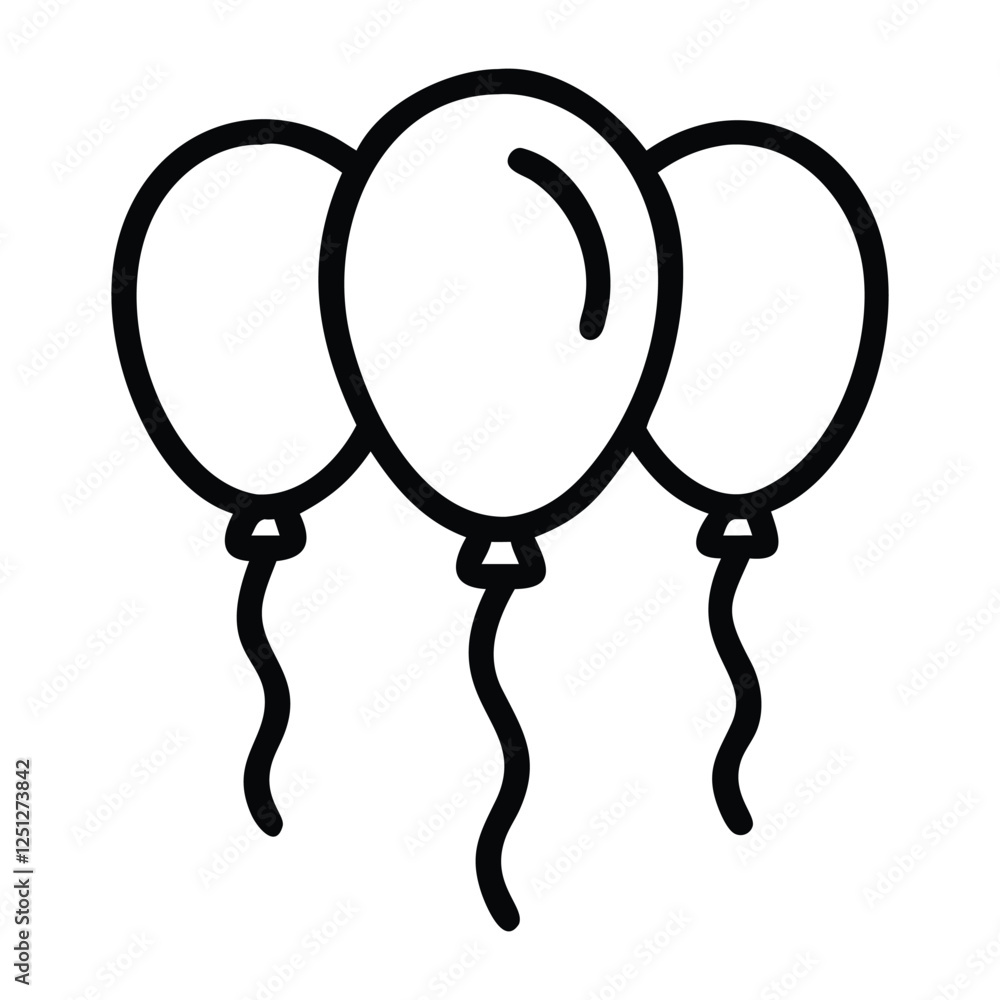 Minimalist Outline of Three Party Balloons Vector. Birthday celebration line art balloon icon, Party balloon, Holiday symbol Minimalist Outline of Three Party Balloons Vector. Birthday celebration line art balloon icon, Party balloon, Holiday symbol