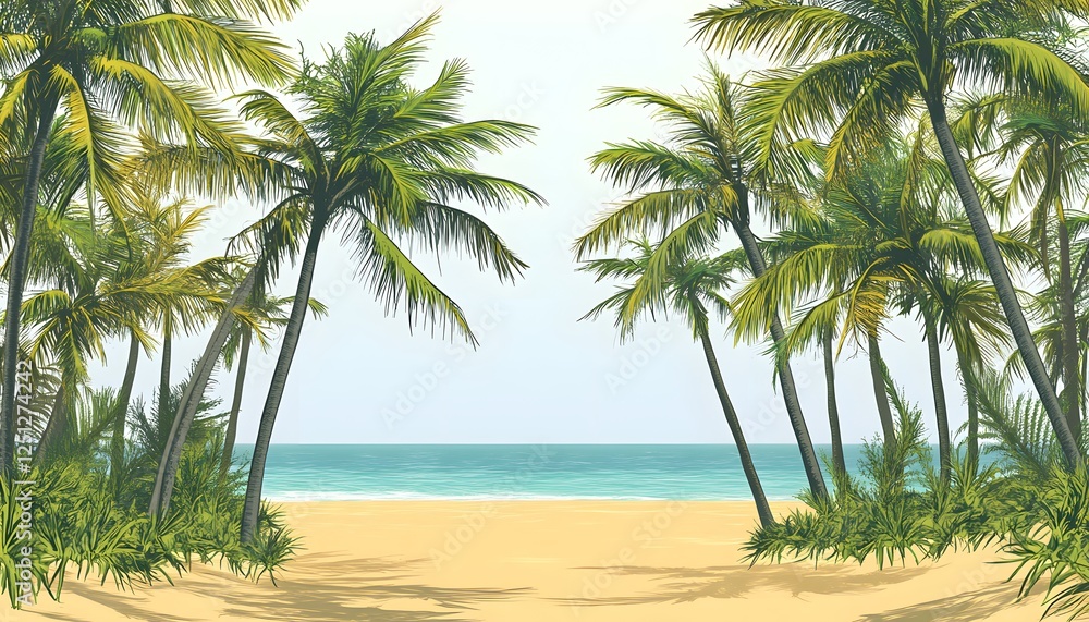 Tropical Beach Scene Palm Trees Sand Ocean Tropical Beach Scene Palm Trees Sand Ocean