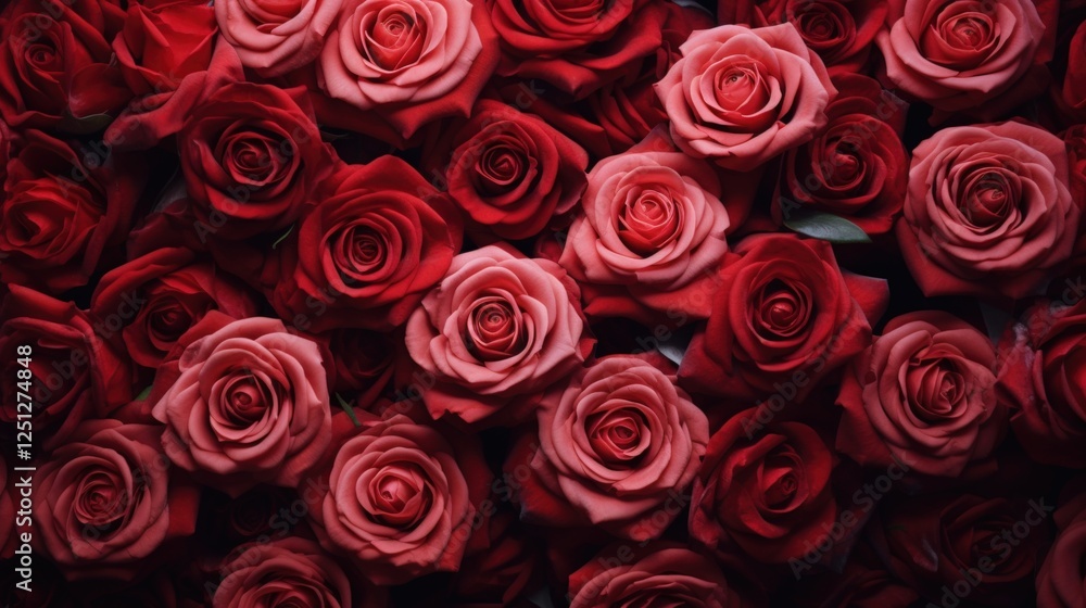 Fresh Natural Arrangement of Red Roses Creating a Stunning Floral Background with Varied Shades of Red and Pink Blossoms for Celebratory Occasions Fresh Natural Arrangement of Red Roses Creating a Stunning Floral Background with Varied Shades of Red and Pink Blossoms for Celebratory Occasions