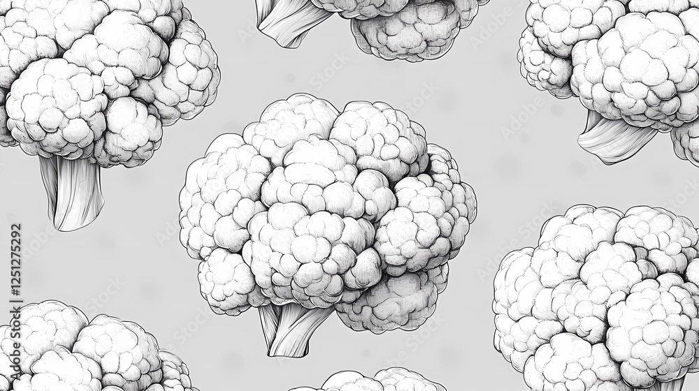 Hand-drawn cauliflower illustration for culinary projects, perfect for food branding, restaurant menus, and organic packaging, detailed and textured, vintage cookbook illustration style Hand-drawn cauliflower illustration for culinary projects, perfect for food branding, restaurant menus, and organic packaging, detailed and textured, vintage cookbook illustration style