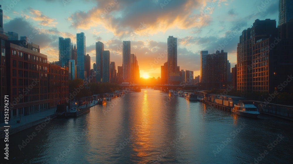custom made wallpaper toronto digitalCity river sunset, urban skyline, boats, golden hour, cityscape
