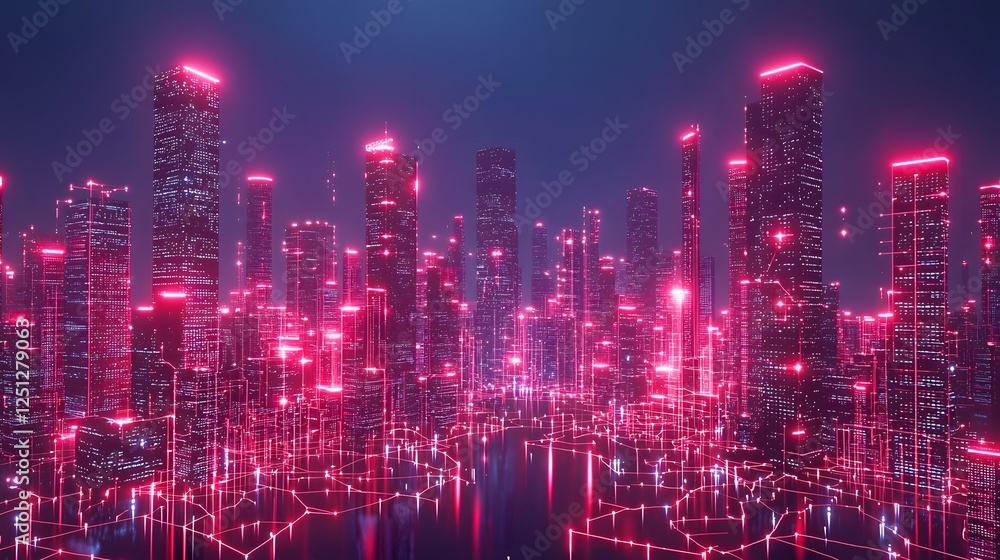 Vibrant and Futuristic Cityscape Skyline Illuminated by Glowing Neon Lights Representing the Complex Neural Networks and Interconnectivity of an AI Driven Digital World of the Future Vibrant and Futuristic Cityscape Skyline Illuminated by Glowing Neon Lights Representing the Complex Neural Networks and Interconnectivity of an AI Driven Digital World of the Future