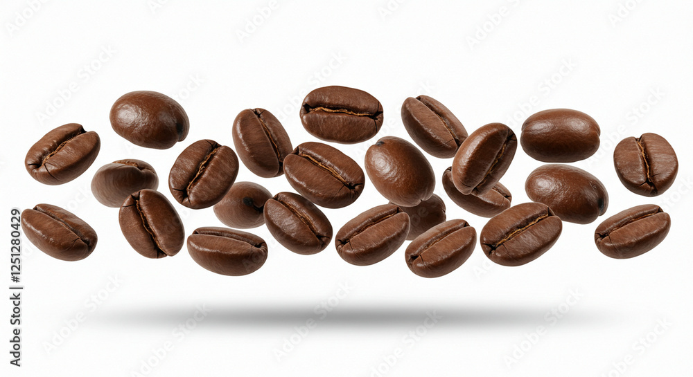 Naklejka premium Isolated Coffee Beans in Mid-Air – PNG Background