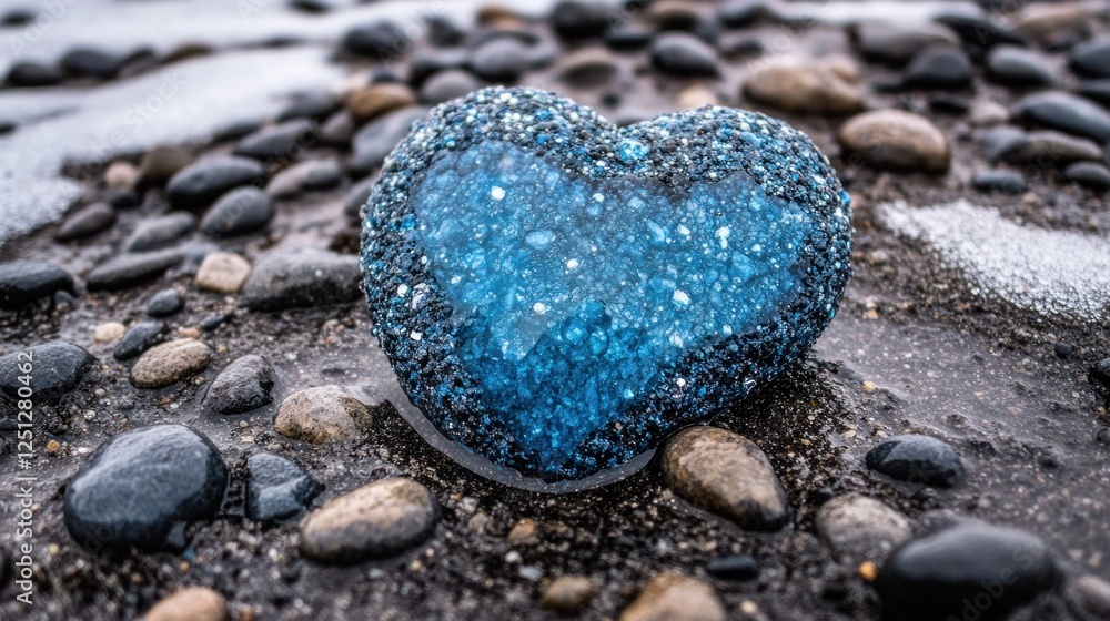 Obraz premium Blue heart stone beach pebbles winter romance