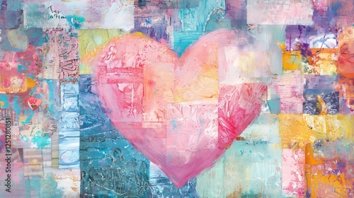Valentine mockup card minimalist design. Abstract Heart of Patchwork Love an Artistic Fusion of Emotions and Textural Elements.