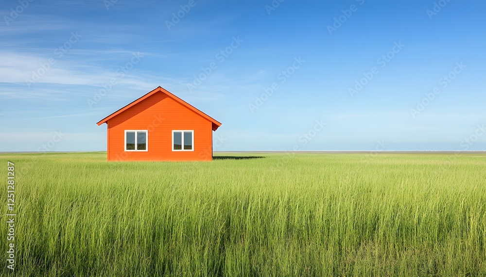 Orange House in a Verdant Grassy Field Orange House in a Verdant Grassy Field