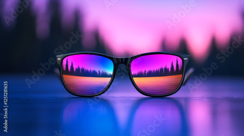 Wallpaper Mural A surreal image where reflective sunglasses capture shifting orange and purple lights, lightly Torontodigital.ca
