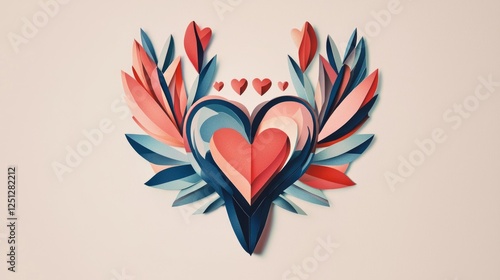 Valentine mockup card minimalist design. Creative Heart Shape Paper Cut Artwork with Floral Accents for Romantic Expression Design 90 Chars.