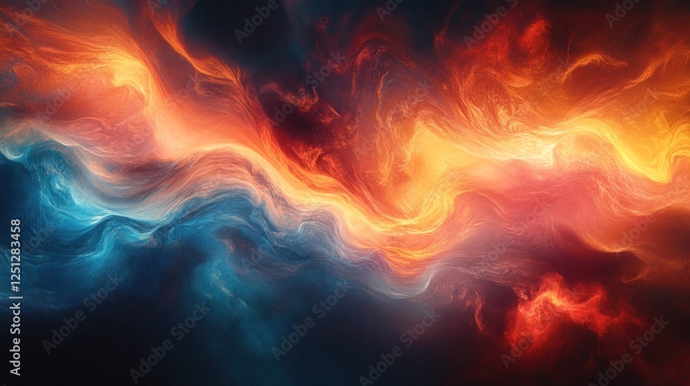 Fototapeta premium Abstract fiery, icy nebula swirls cosmic background; digital art, website header