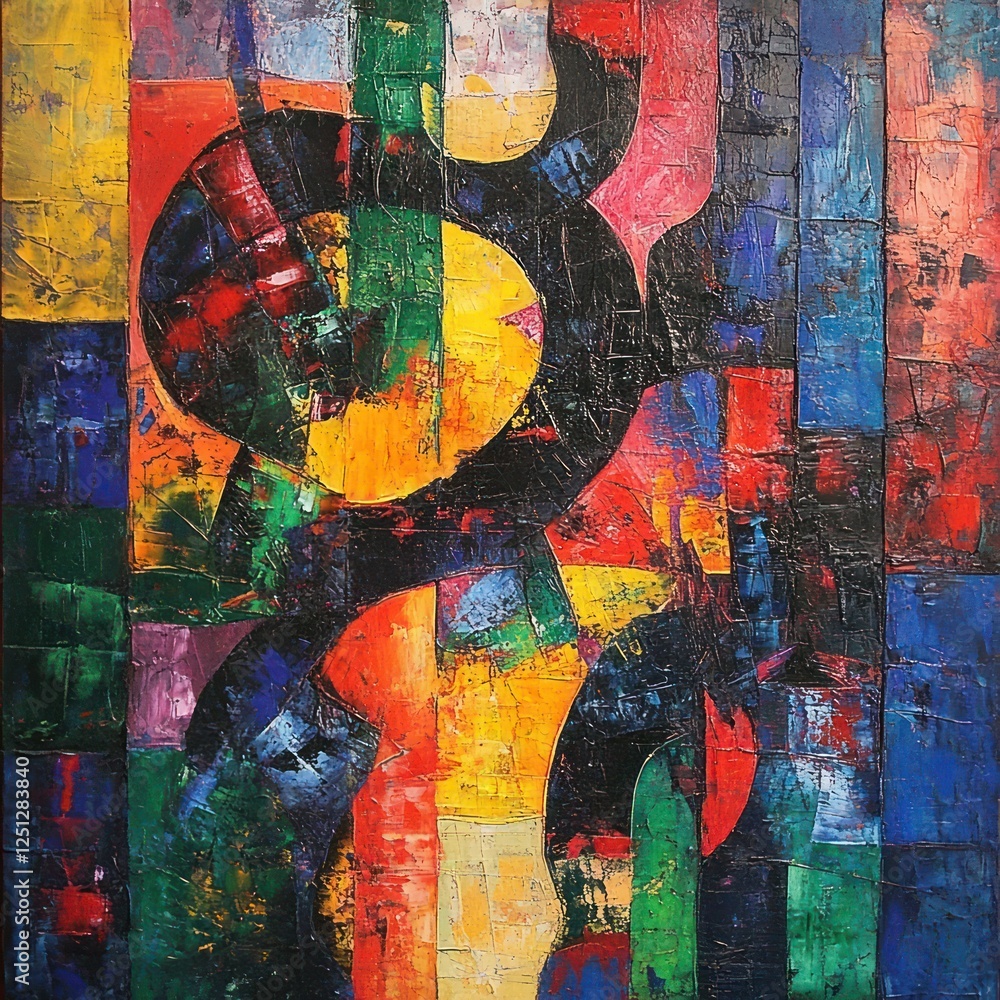 Fototapeta premium Abstract colorful oil painting, gallery wall, vibrant texture, modern art, home decor