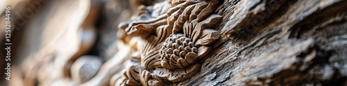 Close-up of Carved Wooden Floral Ornamentation photo