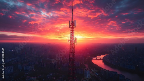 Tower city telecommunication sunset skyline high resolution hd picture