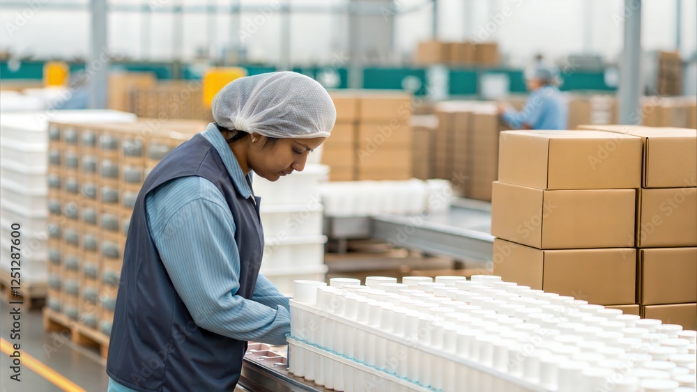 Indian Factory young Worker in Packaging Section Portrait – A worker packing products into boxes or containers, with stacks of finished goods around.
Indian Factory young Worker in Packaging Section Portrait – A worker packing products into boxes or containers, with stacks of finished goods around.
