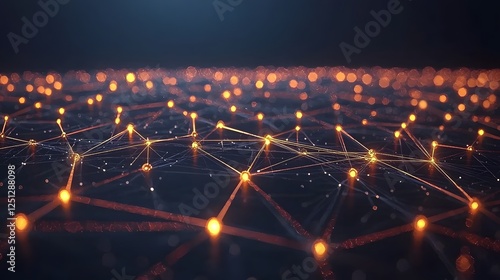 Futuristic and abstract digital of a neural network with nodes connected by glowing lines floating in a dark space like environment  Represents the interconnected nature of technology data