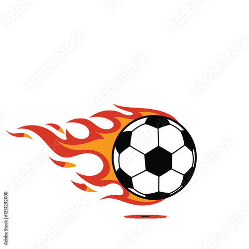 Soccer ball icon with flames for a fiery effect on a white background