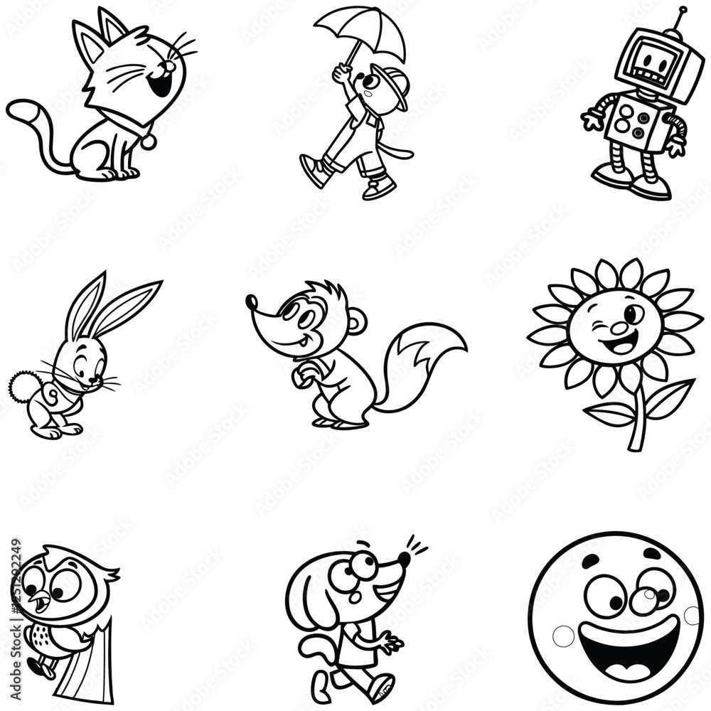 Fototapeta premium Animation cartoon icon bundle line art and illustrator eps