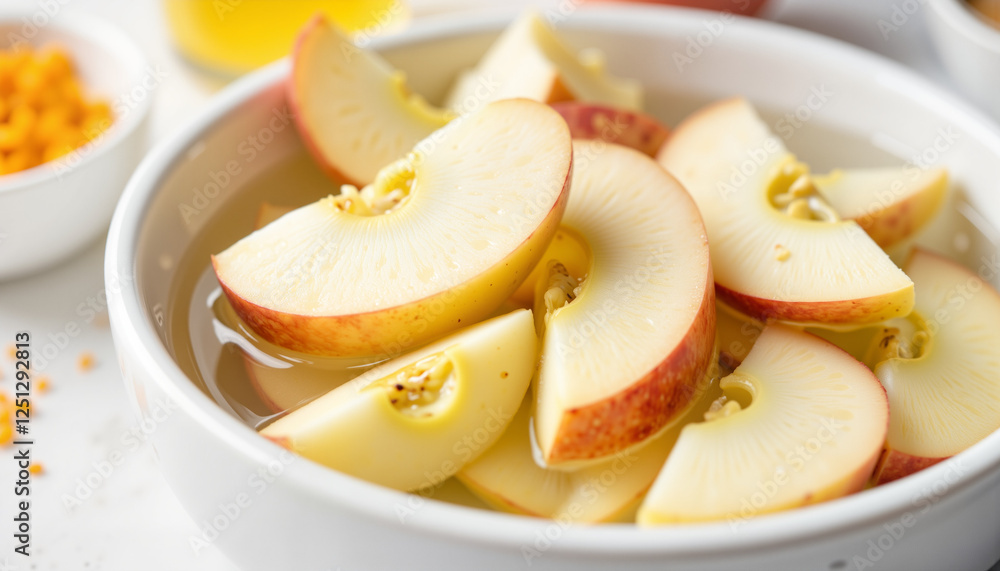 Fresh apple slices floating in water, healthy lifestyle inspiration Fresh apple slices floating in water, healthy lifestyle inspiration