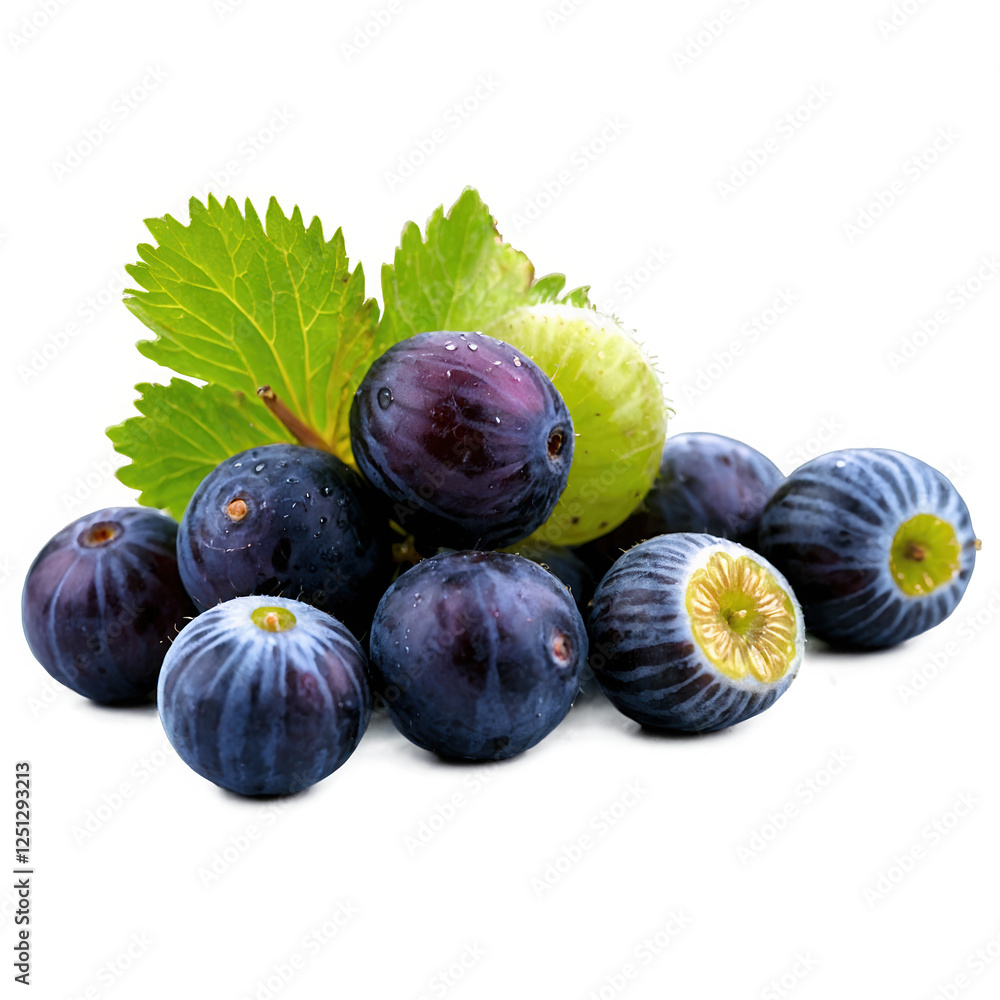 Fototapeta premium Figs and Green Leaf isolated on transparent background cutout
