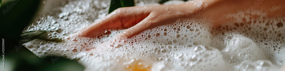 Fototapeta premium Hand in Suds with Foliage