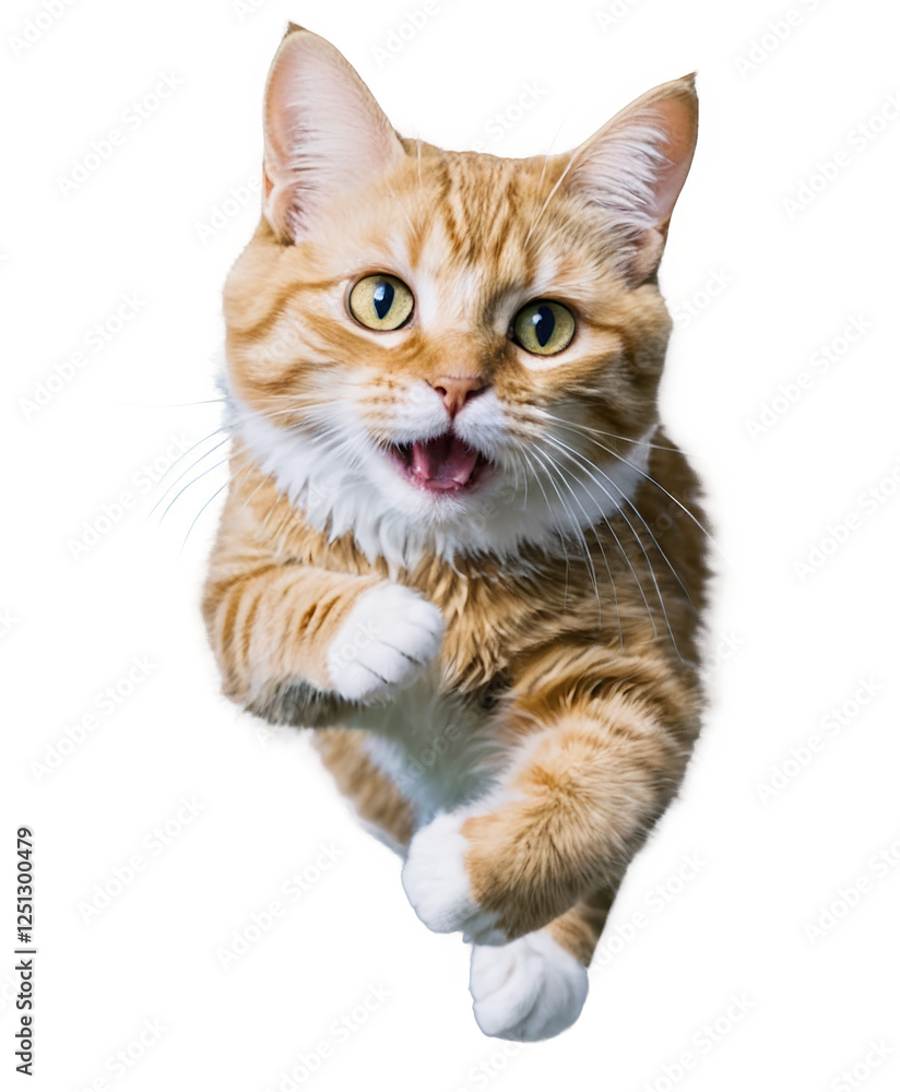 Obraz premium Playful Orange Cat Jumping isolated on transparent background cutout