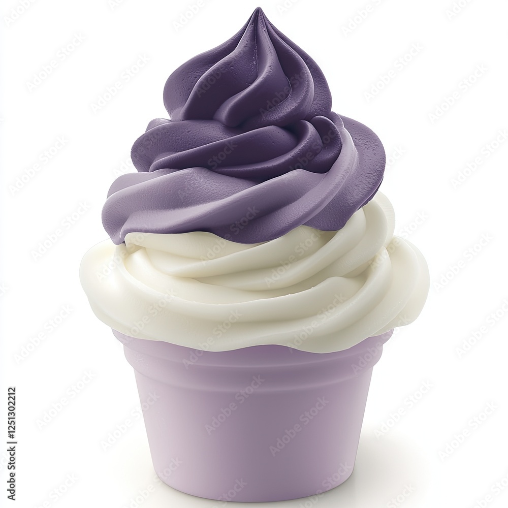 Purple and white swirl frozen dessert in a lavender cup. Perfect for dessert menus or blogs Purple and white swirl frozen dessert in a lavender cup. Perfect for dessert menus or blogs
