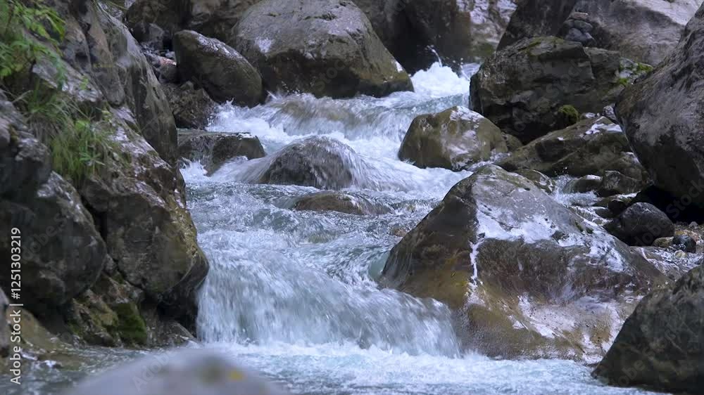 Clear river water flowing over rocks in serene natural landscape Clear river water flowing over rocks in serene natural landscape