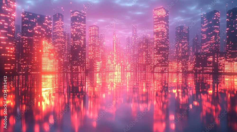custom made wallpaper toronto digitalNeon city skyline reflecting in water at dusk; futuristic cityscape backdrop