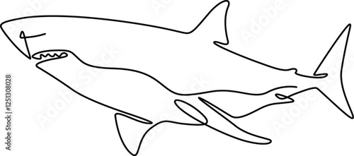 Continuous line drawing of Great White Shark minimalist artwork. 