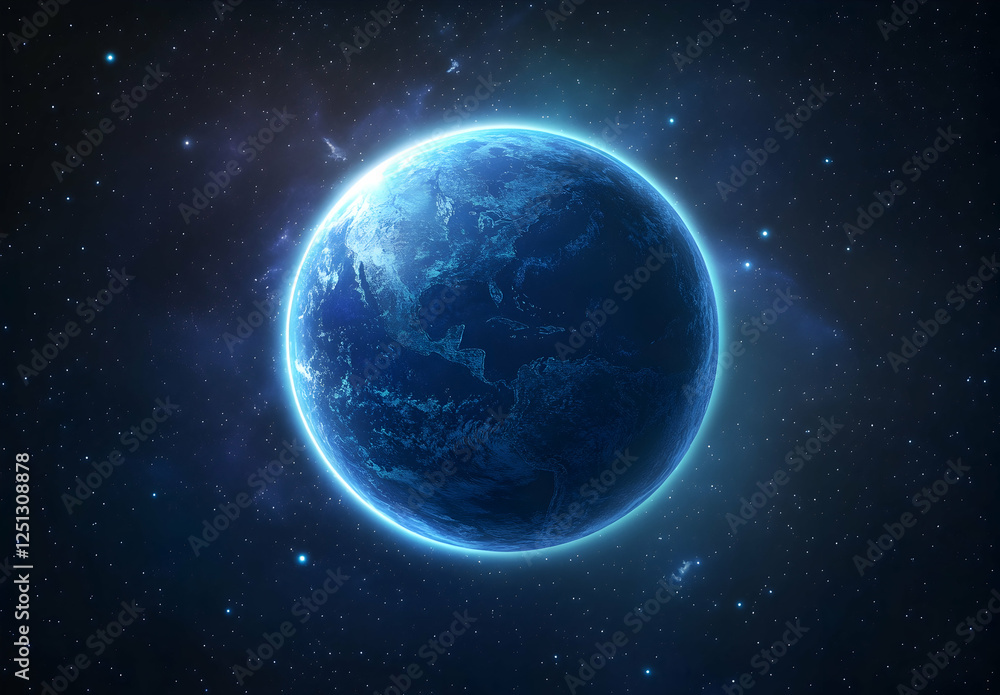 Vector cartoon illustration of flat blue planet surface with dark background Vector cartoon illustration of flat blue planet surface with dark background