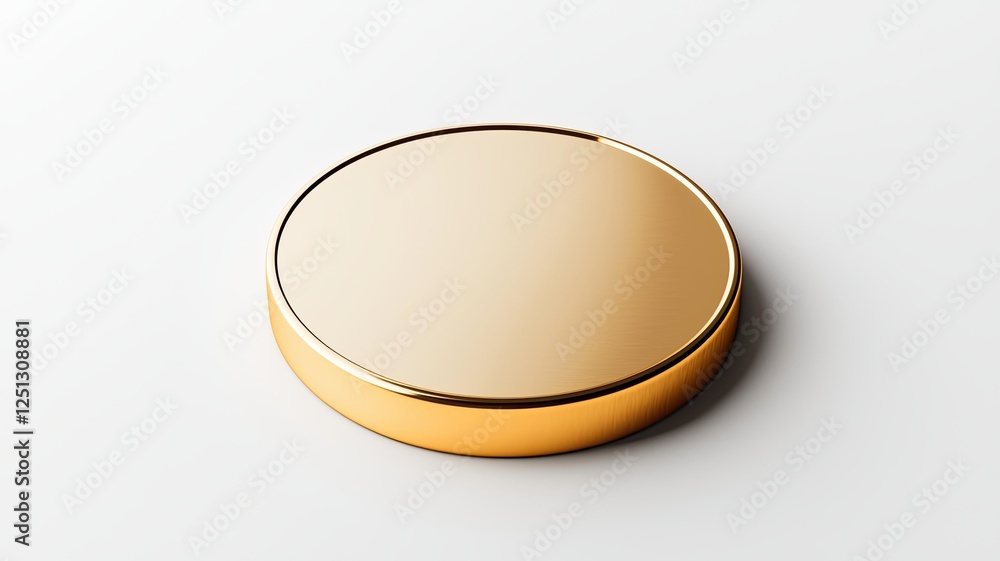 Money commerce clean concept, Golden Circular Object on a Clean Surface with Reflection and Subtle Highlights in Studio Light Money commerce clean concept, Golden Circular Object on a Clean Surface with Reflection and Subtle Highlights in Studio Light