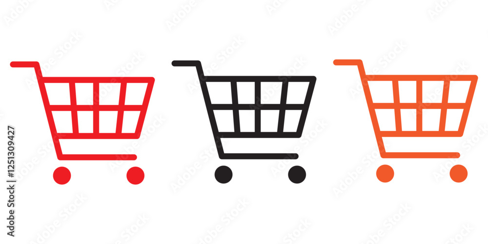Shopping cart icon vector set. Retail supermarket trolley symbol. Simple grocery basket line icon set. Online purchase or buy cart sign. Add to cart symbol. Shopping cart icon vector set. Retail supermarket trolley symbol. Simple grocery basket line icon set. Online purchase or buy cart sign. Add to cart symbol.