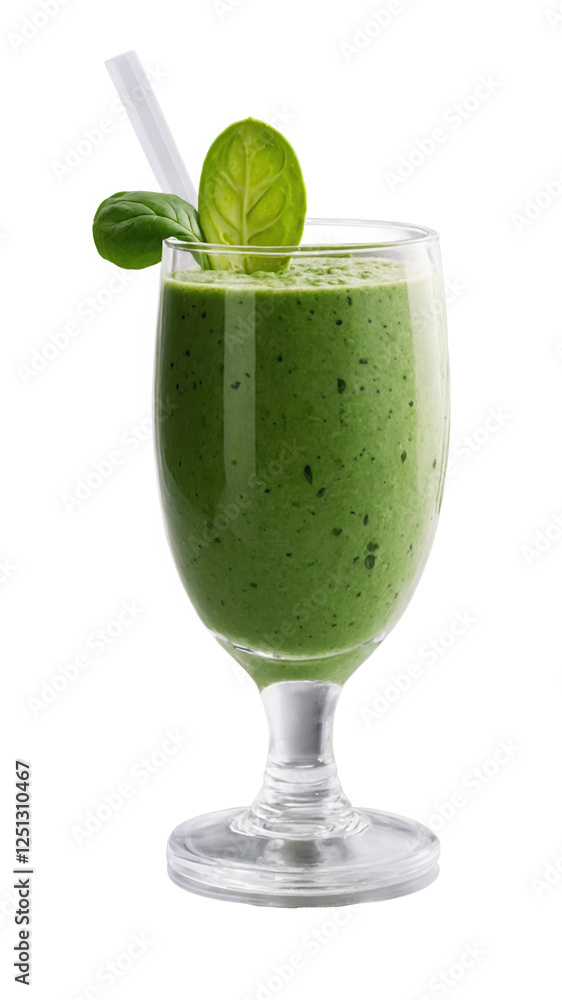 Green Smoothie in Glass with Straw and Leaf, isolated on transparent background cutout Green Smoothie in Glass with Straw and Leaf, isolated on transparent background cutout