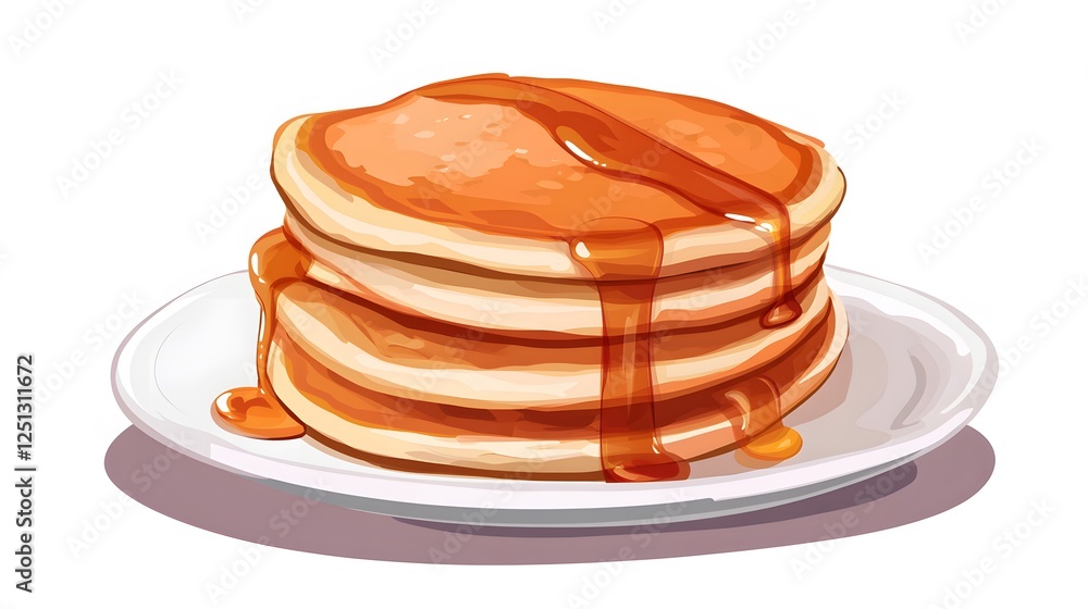 A stack of fluffy pancakes with syrup, clean white background, transparent isolate A stack of fluffy pancakes with syrup, clean white background, transparent isolate