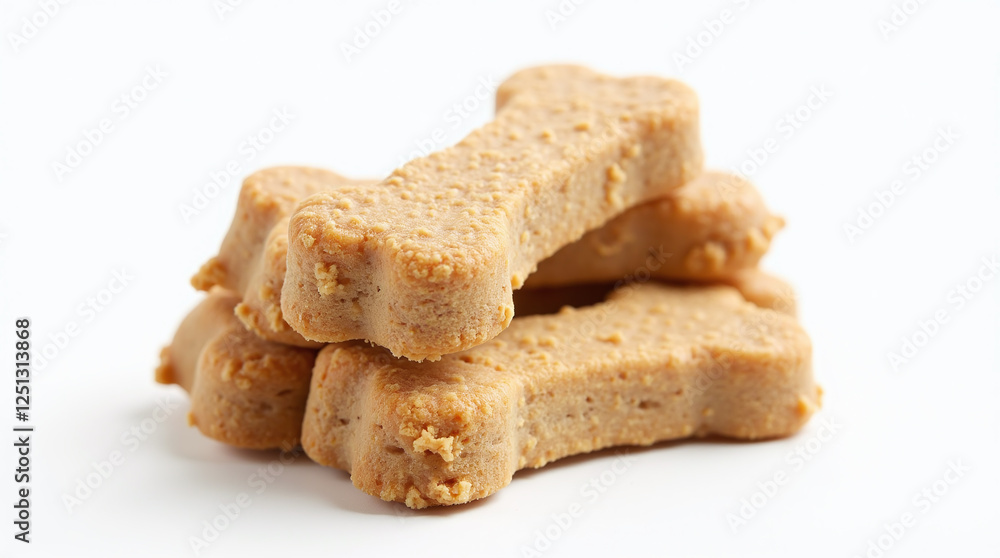 Several or Pile of Bone Shaped Dog Treats Biscuits Snacks Isolated on White Background, Close-up Several or Pile of Bone Shaped Dog Treats Biscuits Snacks Isolated on White Background, Close-up