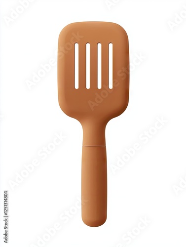 Brown slotted spatula, kitchen utensil, cooking tool, white background, food prep photo