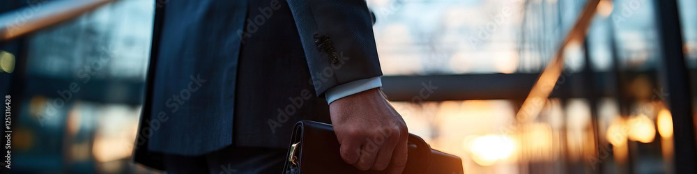 Man in Suit Holding Briefcase at Sunset Man in Suit Holding Briefcase at Sunset