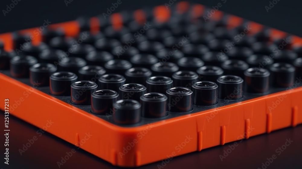 Close Up Orange Tray With Dark Tubes