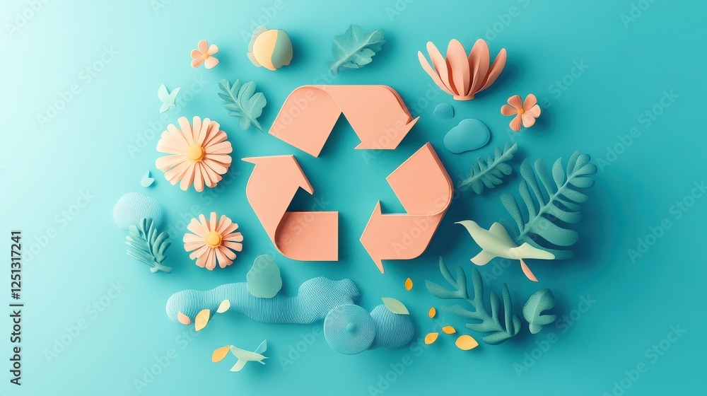 Obraz premium Carbon offset strategies concept art flat design top view climate action theme 3D render Triadic Color Scheme.