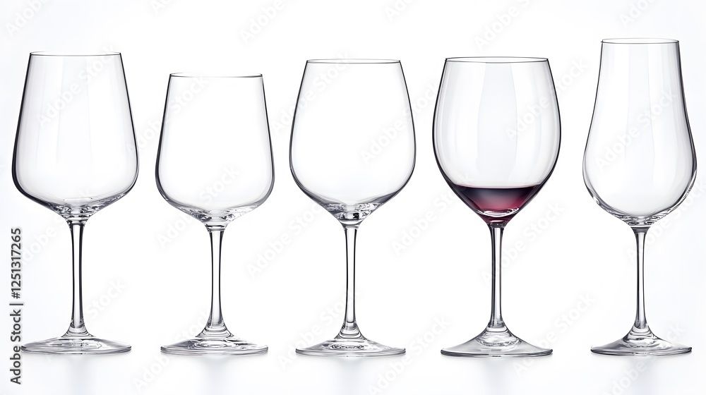A set of crystal-clear wine glasses, clean white background, transparent isolate A set of crystal-clear wine glasses, clean white background, transparent isolate